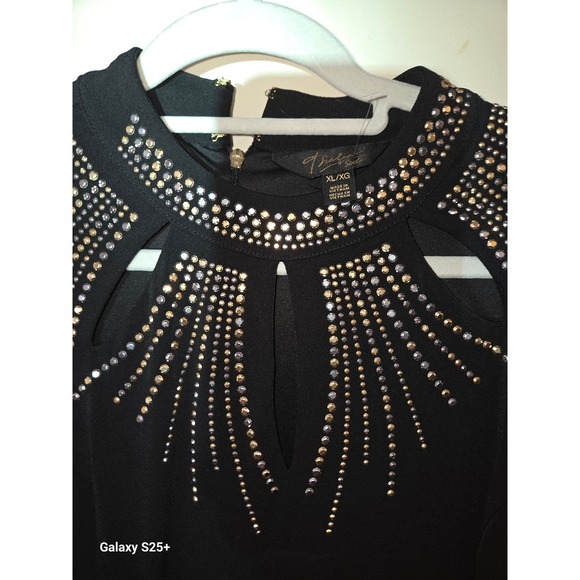 Thalia Sodi Womens Black Rhinestone Studded Cutout Mock Neck Sheath Dress XL - Picture 2 of 3